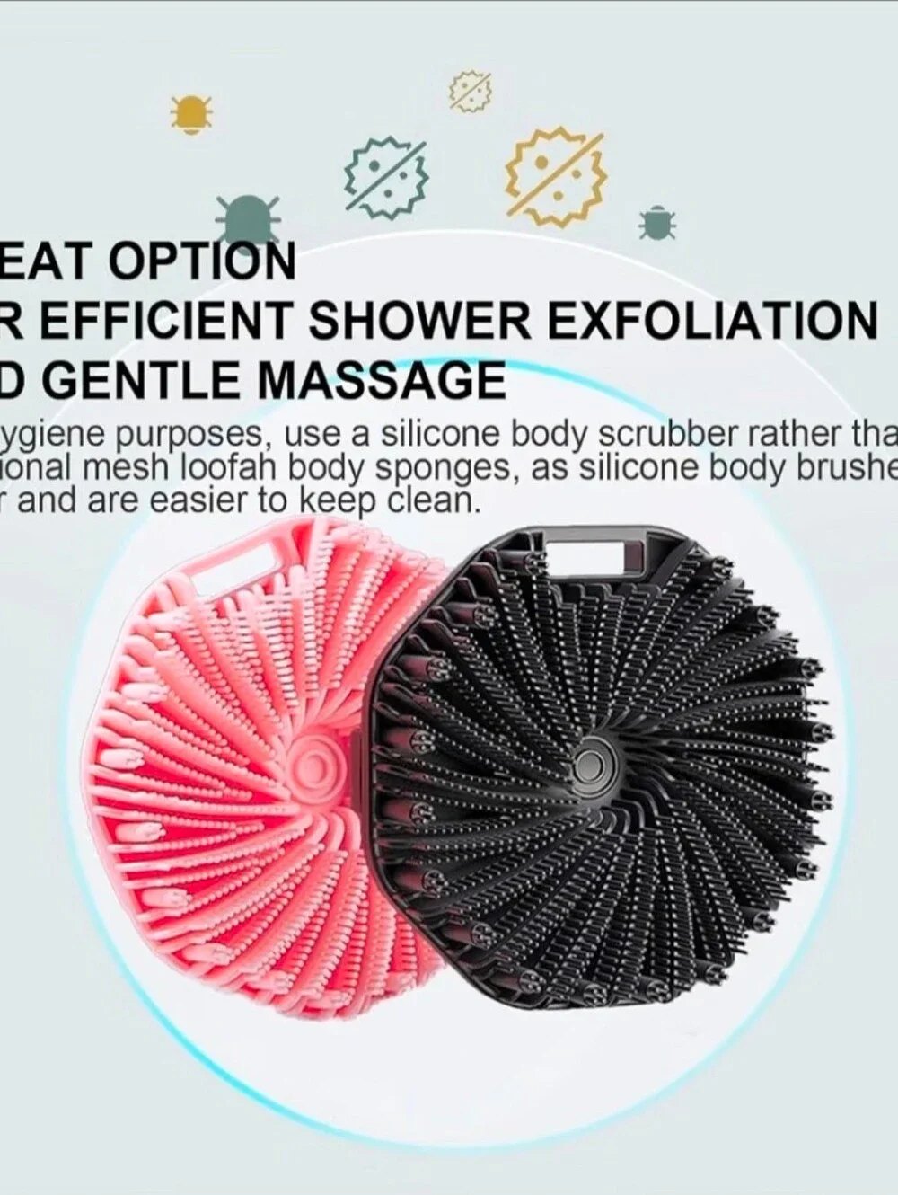 2-Pack Silicone Body Scrubbers Pink + Black